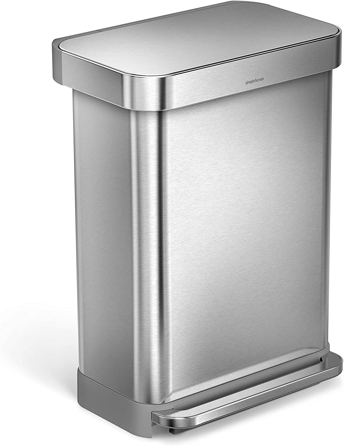 simplehuman 55 Liter / 14.5 Gallon Rectangular Hands-Free Kitchen Step Trash Can with Soft-Close Lid. Brushed Stainless Steel