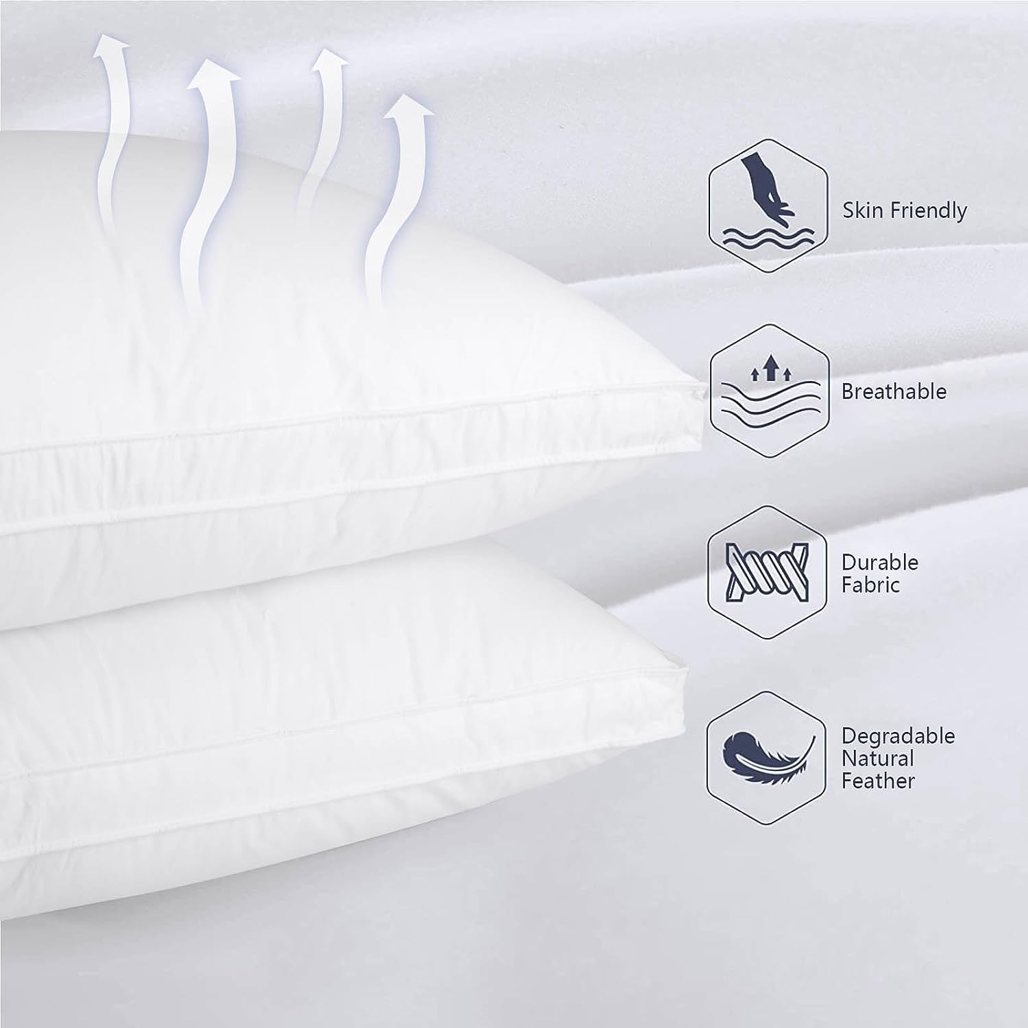 Vendare Goose Feather Down Pillow. Bed Pillows for Sleeping. Feather Pillows Queen Size Set of 2. Hotel Collection Pillows for Side and Back Stomach Sleeper