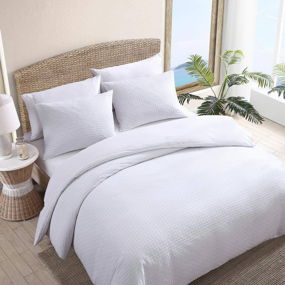 Tommy Bahama  Basketweave Solid 3-Piece White Cotton King Comforter Set