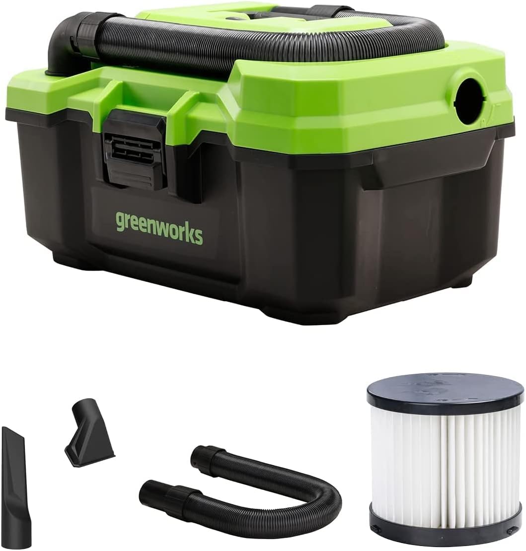 Greenworks 40V (3 Gallon) Cordless Wet / Dry Shop Vacuum + Accessories. Tool Only