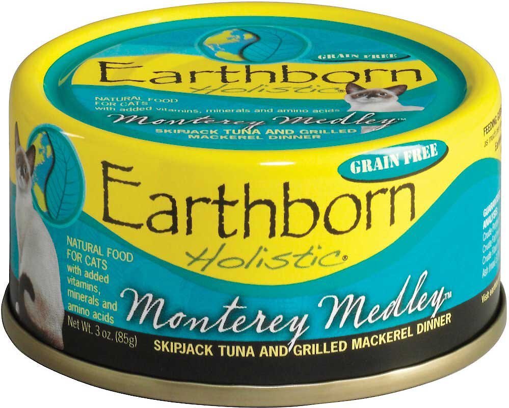 Earthborn Holistic Monterey Medley Grain-Free Natural Canned Cat & Kitten Food. 5.5-oz. case of 24 + Earthborn Holistic Chicken Catcciatori Grain-Free Natural Adult Canned Cat Food. 5.5-oz. case of 24
