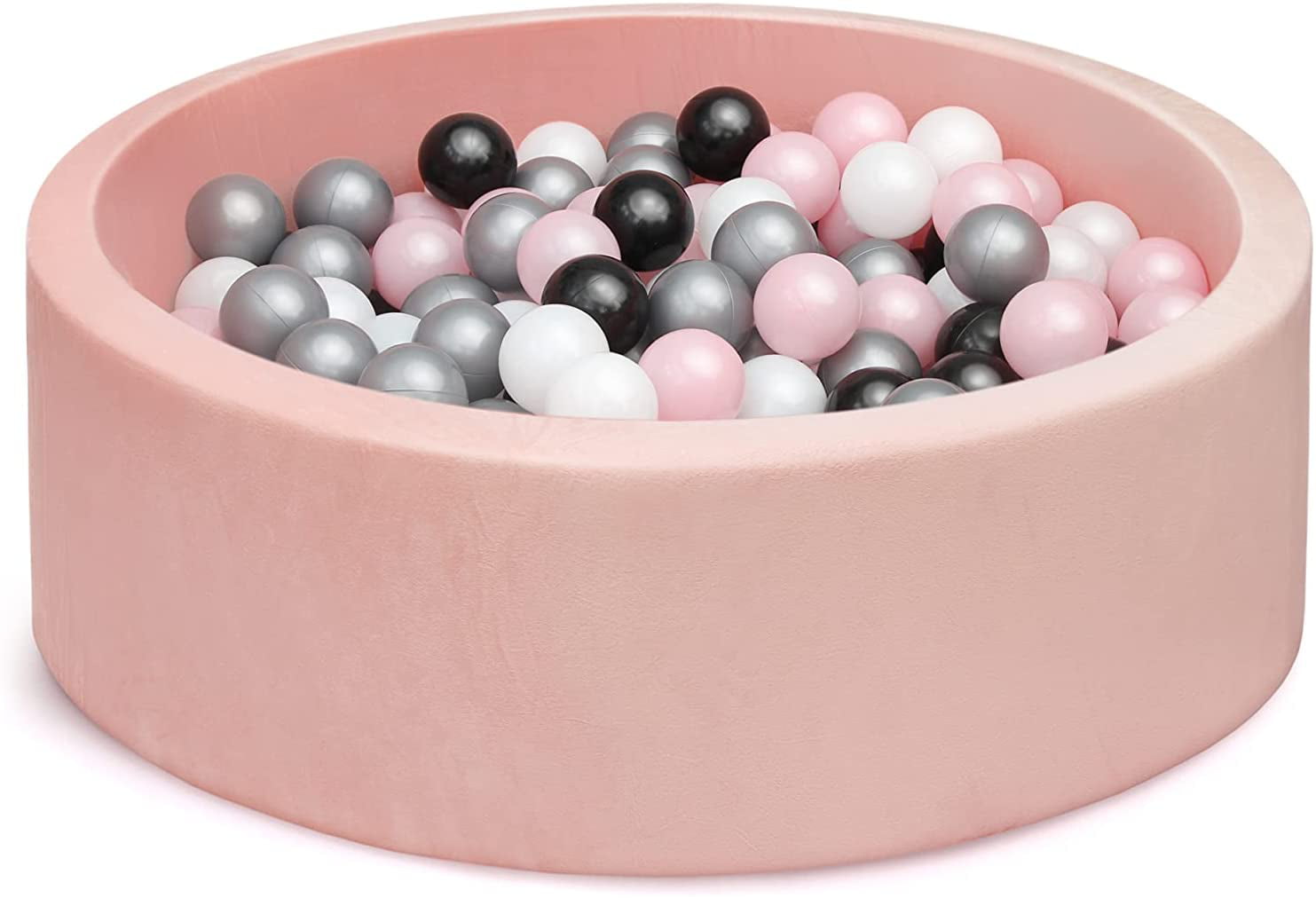 Pink Ball Pit. ∅ 2.75in 200 Balls Included. Memory Foam Ball Pits for Toddlers Soft Children Round Playpen 35 x 12 inch .Black ball