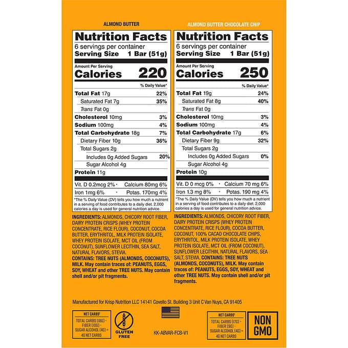 Generic CanDo Keto Krisp Almond Butter Bars. Variety Pack. 1.8 oz. 12 ct