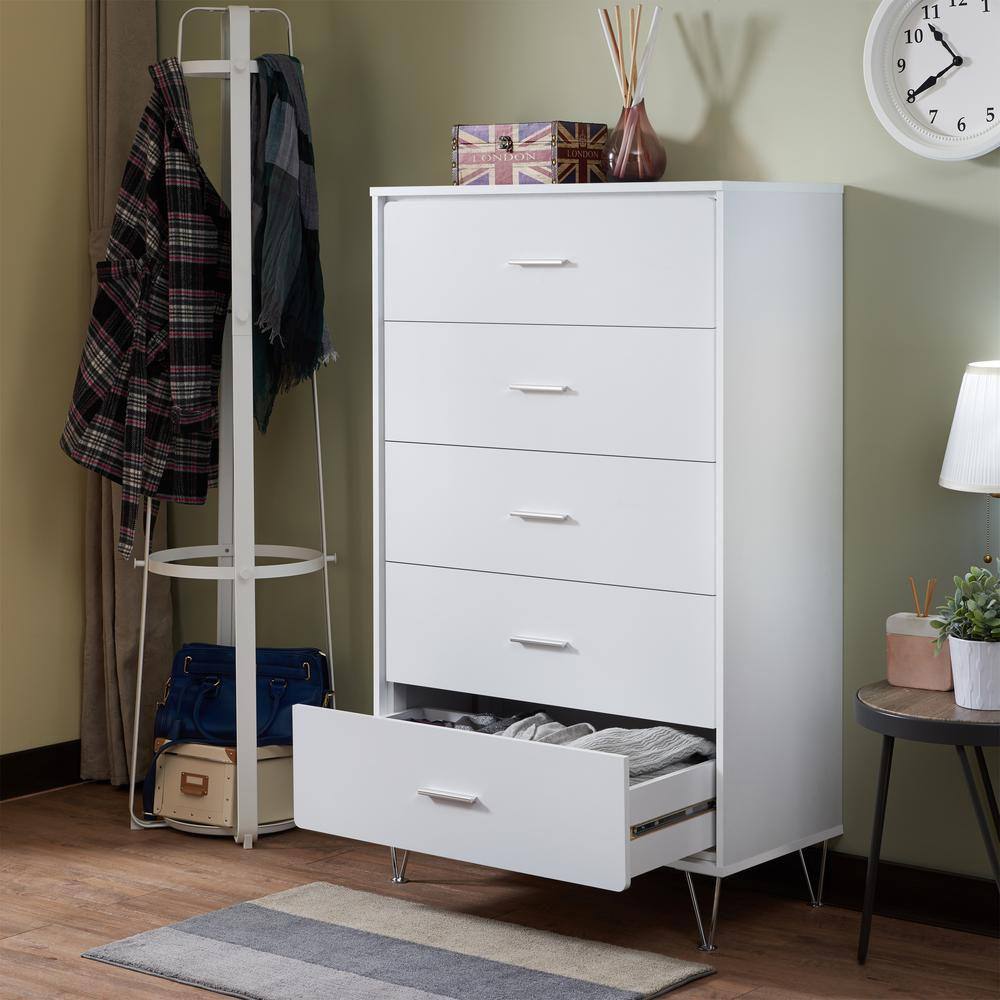 GOSALMON  5 Drawer White Chest of Drawers (52 in H. X 32 in W. X 16 in D.)