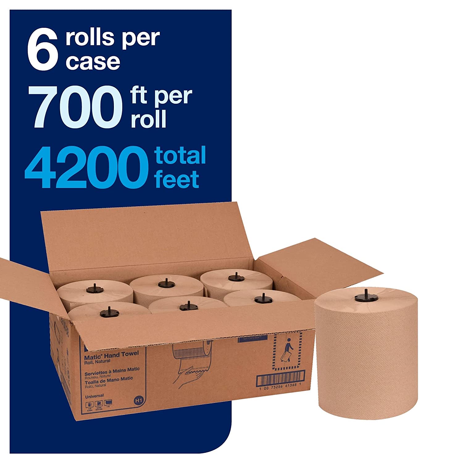 Tork Matic Paper Hand Towel Roll Natural H1. Universal. 100% Recycled Fiber. 6 Rolls x 700 ft. 290088