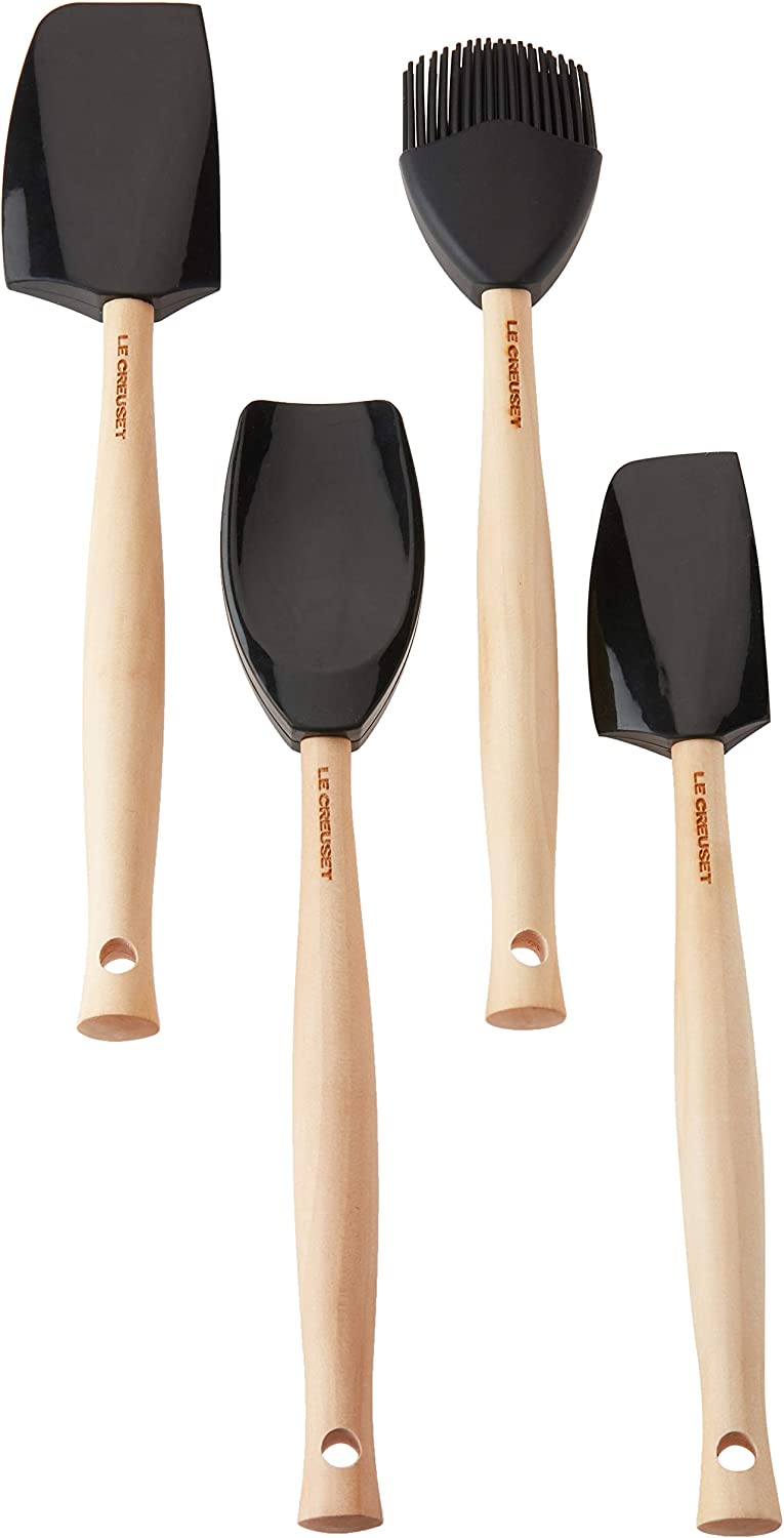 Le Creuset JS450-20 Silicone Craft Series Utensil Set with Stoneware Crock. 5 pc.. Licorice