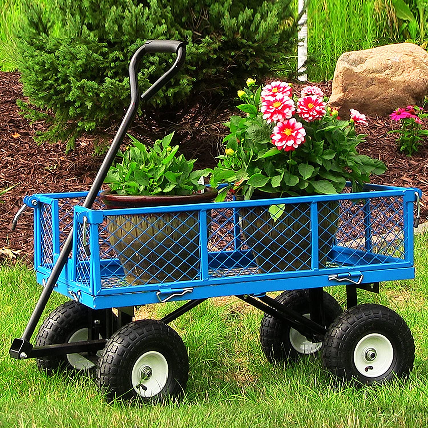Sunnydaze QH-UC008-BL Utility Steel Garden Cart. Heavy-Duty 400 Pound Capacity
