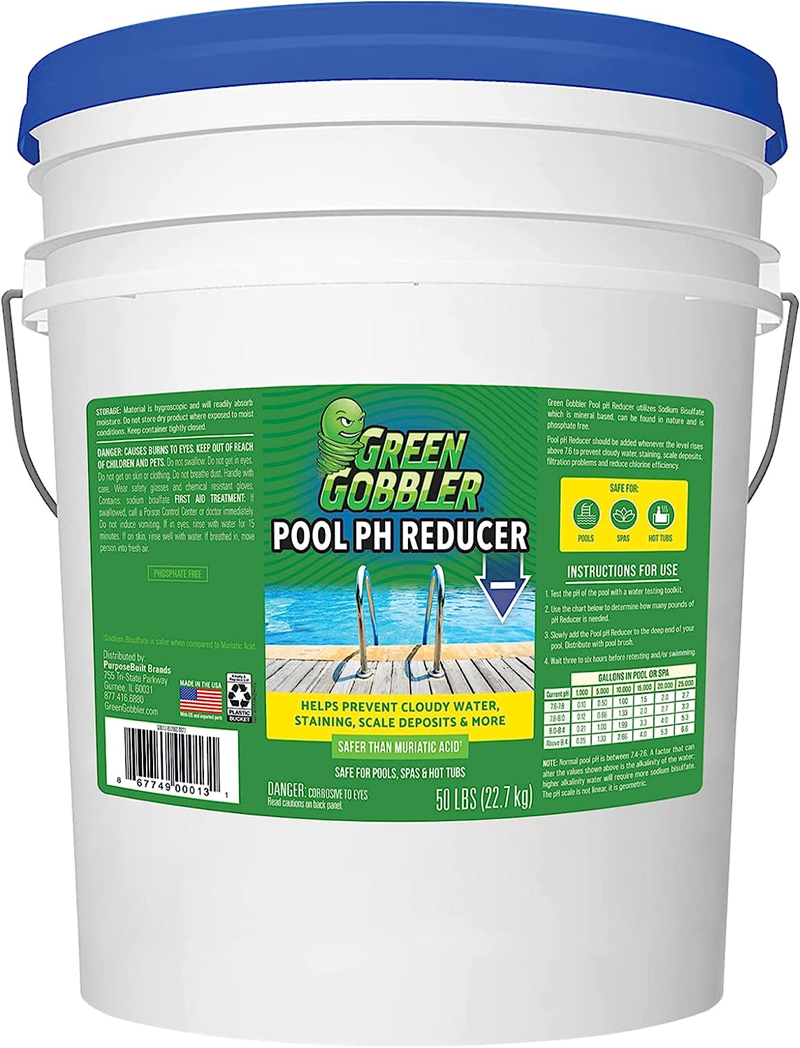 Pool PH Reducer | Pool & Hot Tub Spa pH Reducer | pH Down | Sodium Bisulfate | (50 lb Pail)