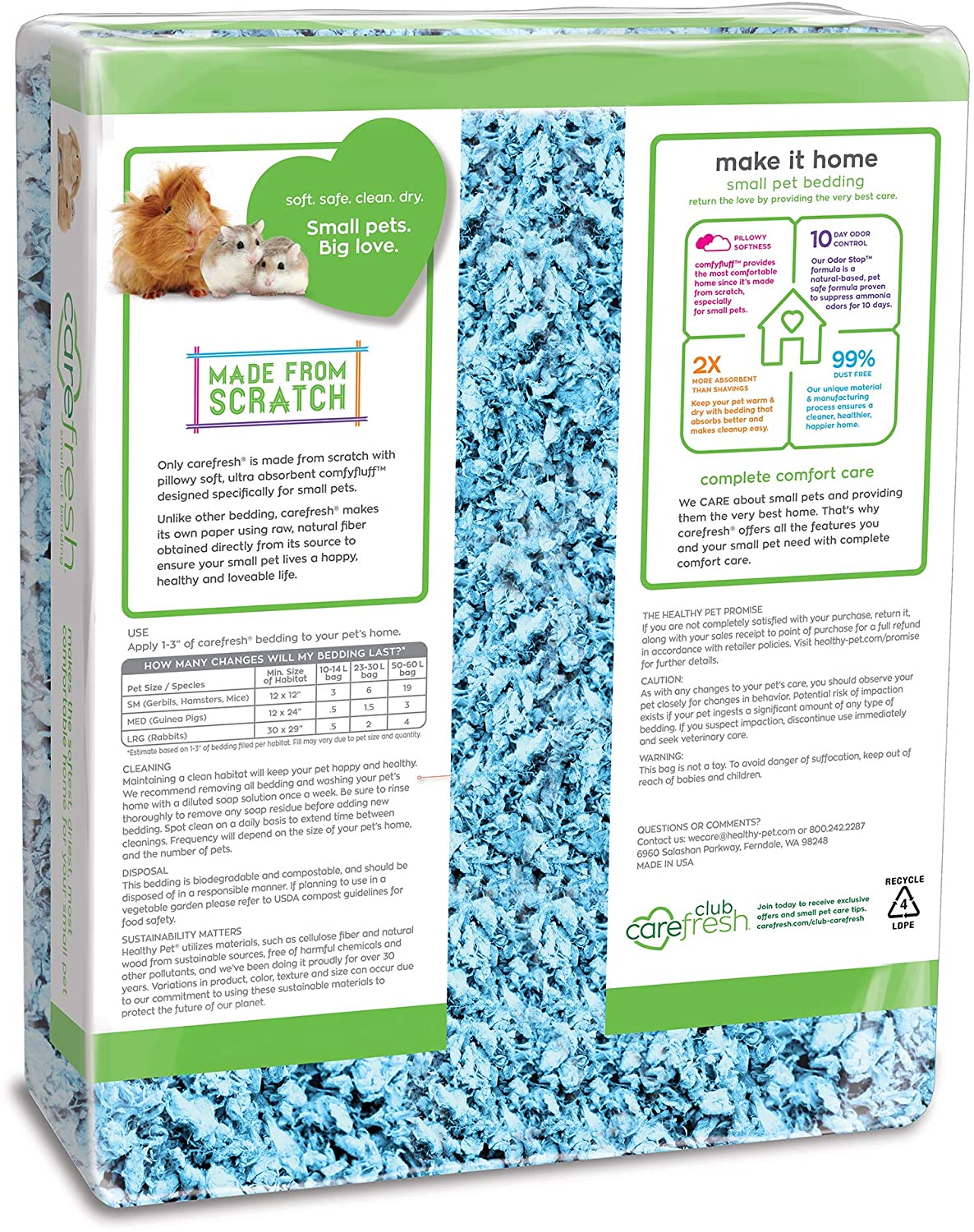 carefresh 99% Dust-Free Natural Paper Small Pet Bedding with Odor Control.50L.blue