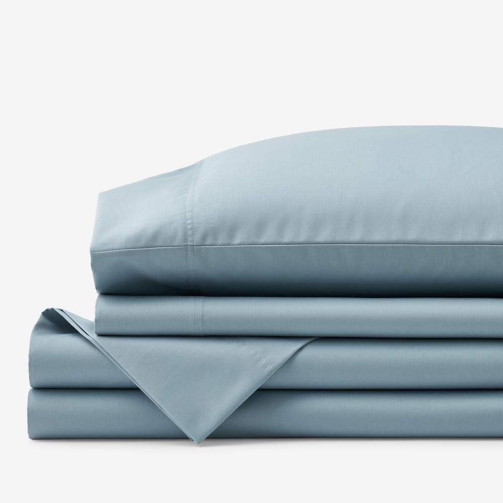 The Company Store  Company Cotton Wrinkle-Free 4-Piece Blue Shale Sateen Queen Sheet Set - Blue Shale