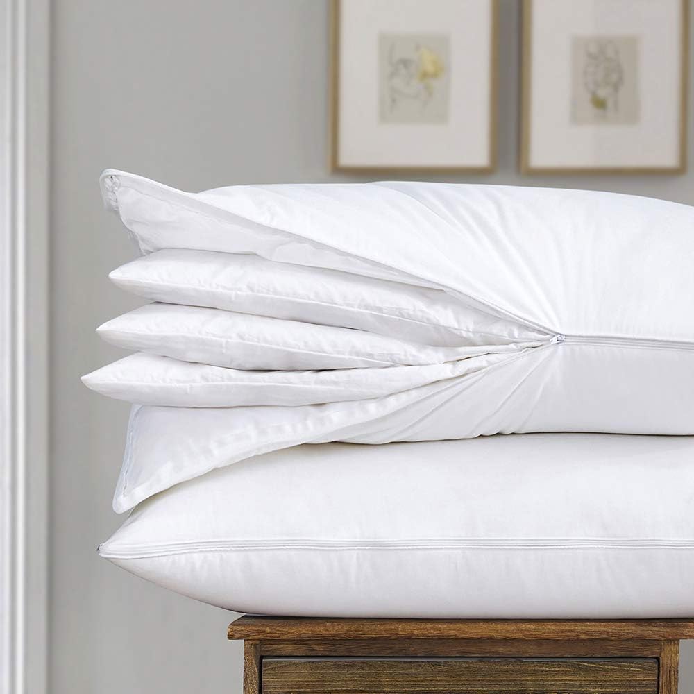 AIKOFUL Adjustable Layer Pillow for Sleeping.Premium Goose Feather Pillow with 100% Cotton Zipper Cover.Queen Size Set of 2