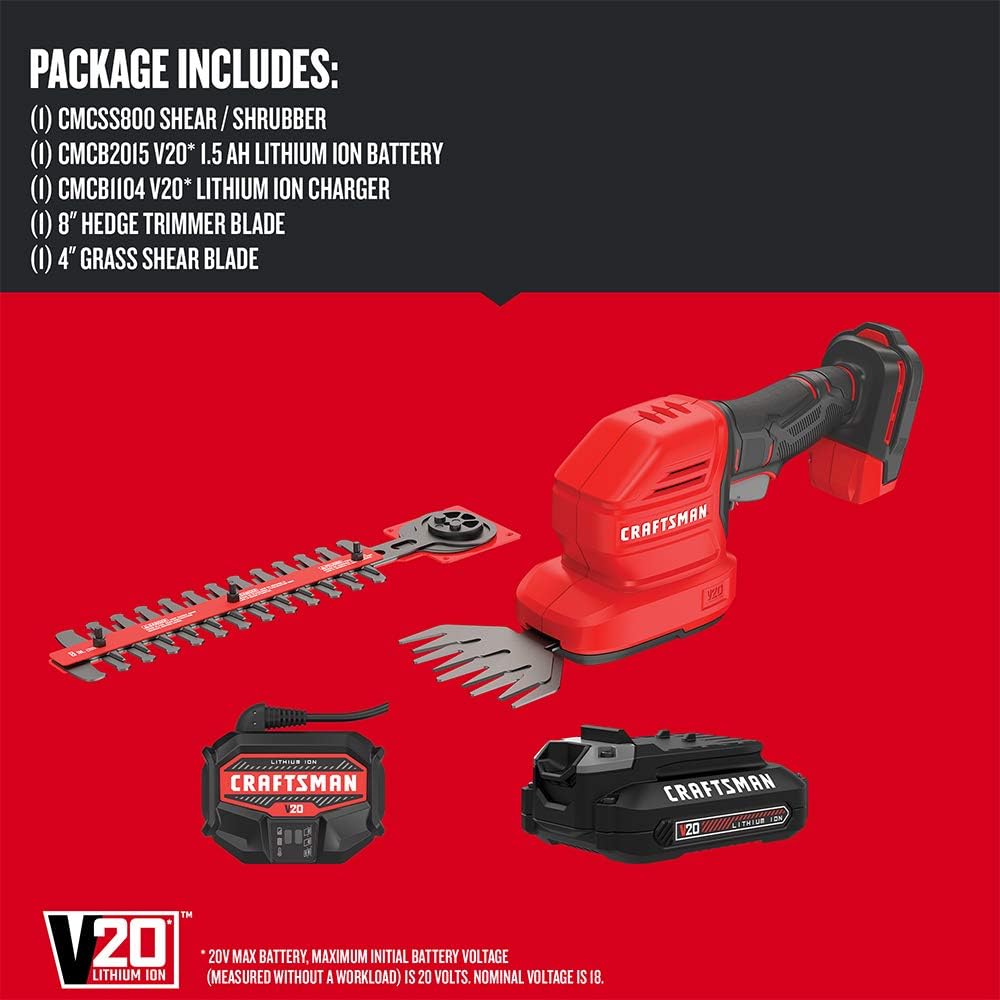CRAFTSMAN V20 Cordless Handheld Grass Trimmer and Mini Hedge Trimmer Kit (CMCSS800C1).Red