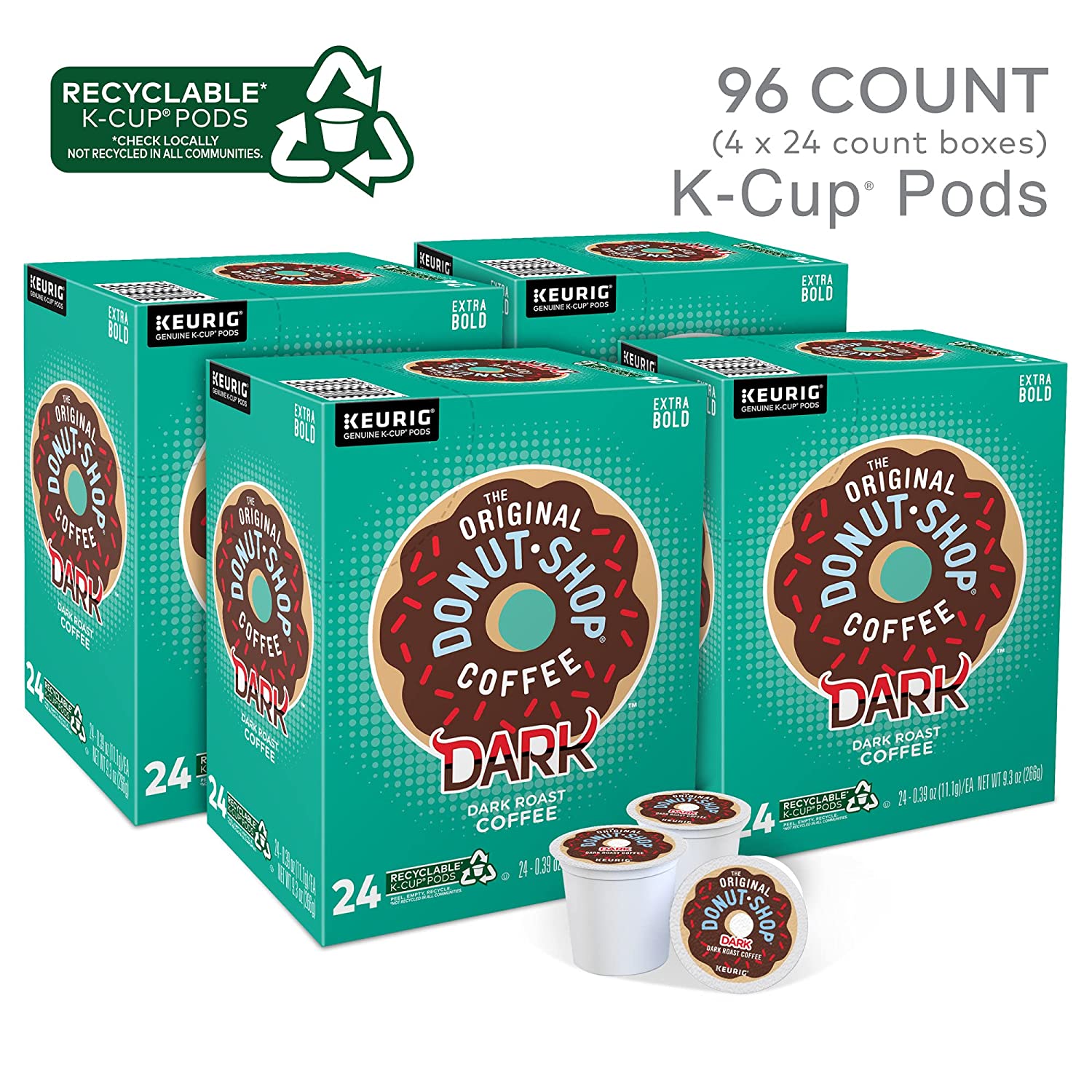 The Original Donut Shop Dark Coffee. Keurig Single-Serve K-Cup Pods. Dark Roast. 96 Count