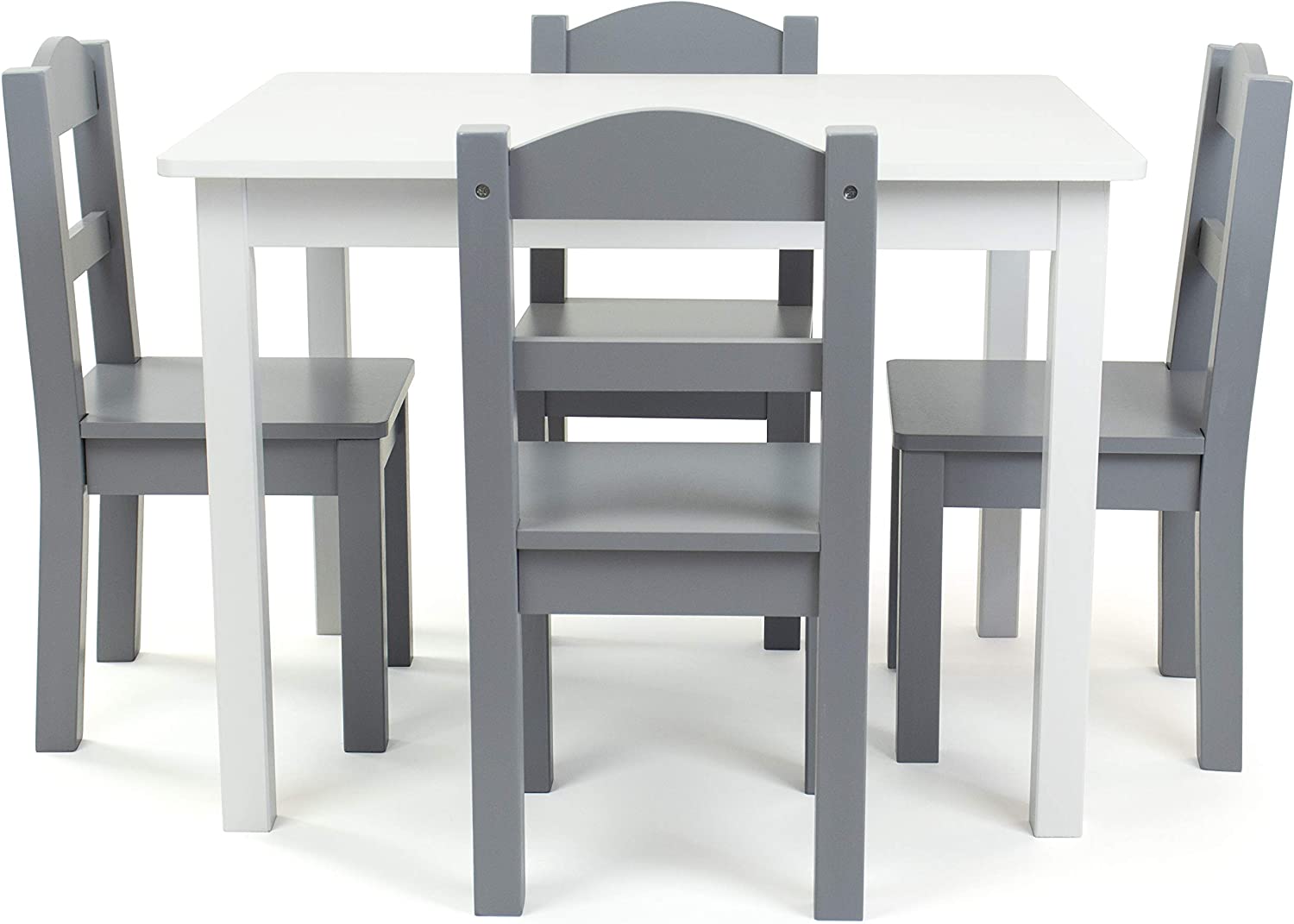 Humble Crew. White/Grey Kids Wood Table and 4 Chairs Set