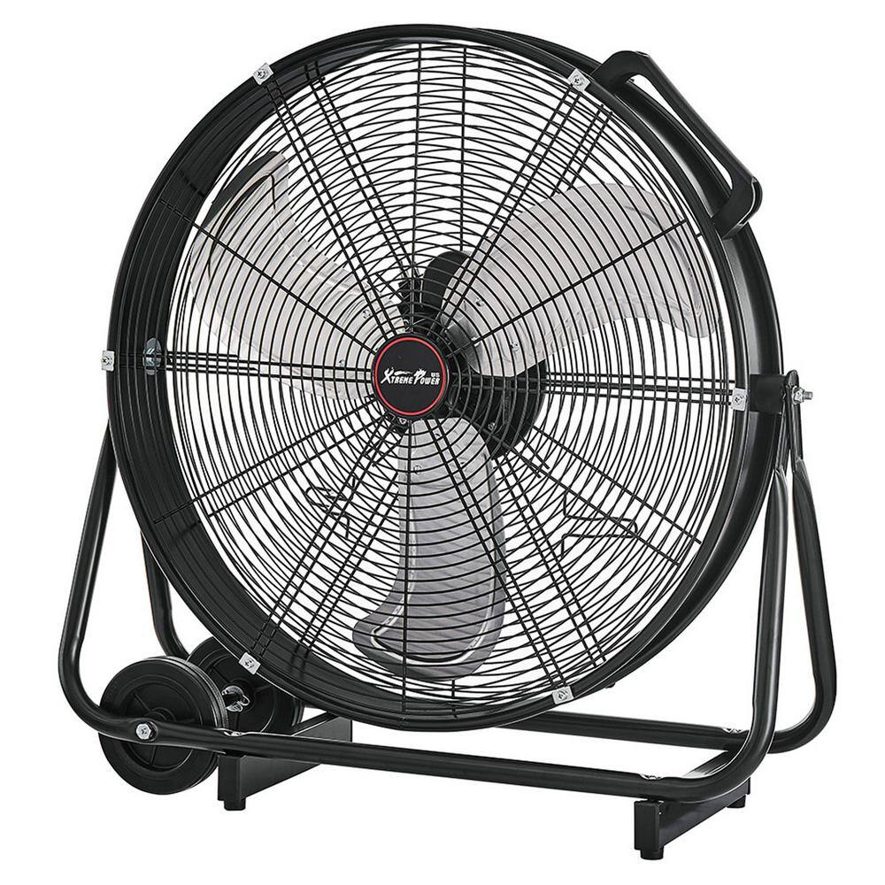 XtremepowerUS 92024-H1 24 in. High Velocity 3-Adjustable Speed Commercial Rolling Floor Drum Fan in Black