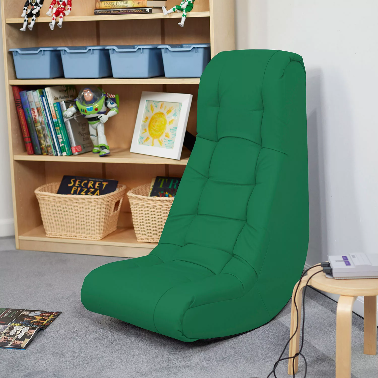 Factory Direct Partners - Soft Floor Rocker - Cushioned Ground Chair for Kids Teens and Adults - Great for Reading. Gaming. Meditating. TV - Green