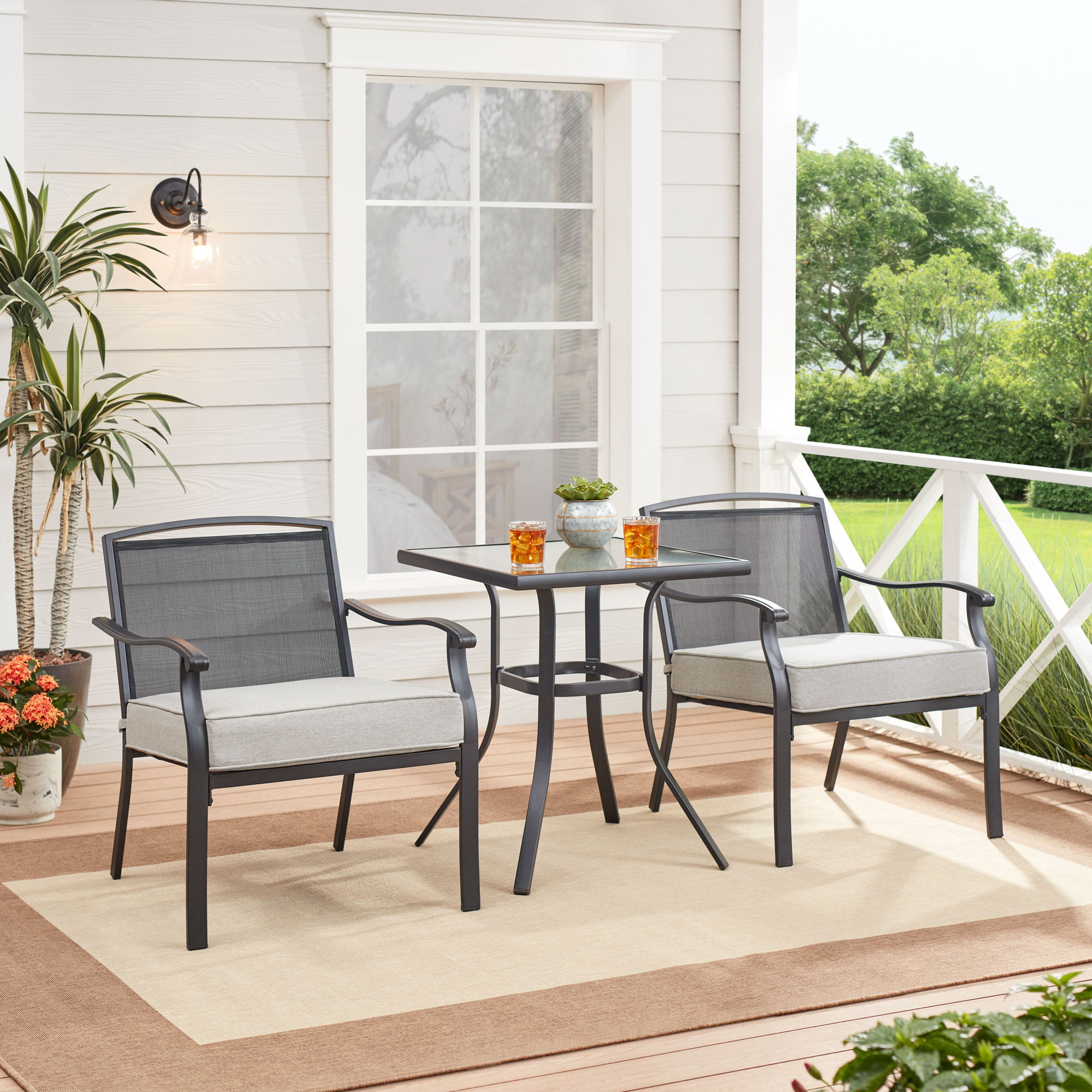 Mainstays Alexandra Square 3-Piece Outdoor Furniture Patio Bistro Set. Gray