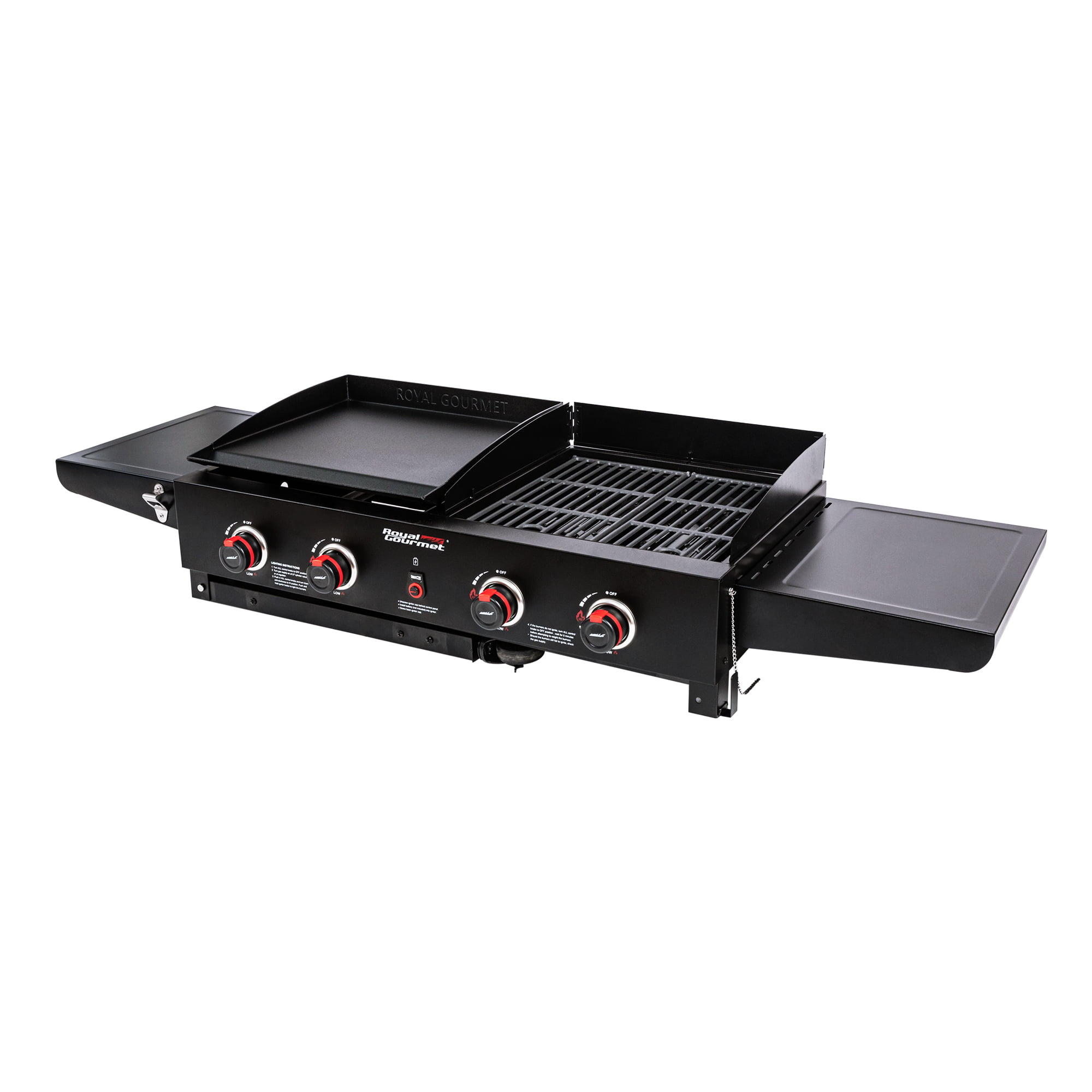 Royal Gourmet 4-Burner GD402 Portable Flat Top Gas Grill and Griddle Combo with Folding Legs. 48.000 BTU. Black