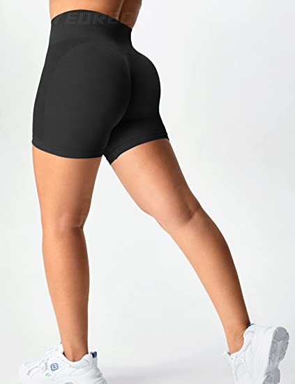 YEOREO Women Intensify Athletic Shorts Seamless Scrunch Workout Shorts High Waisted Active Gym Yoga Shorts. Black