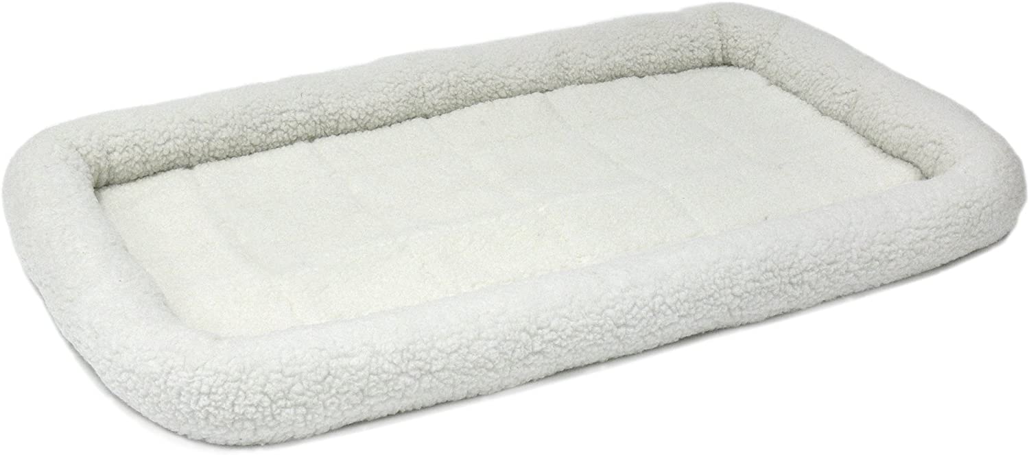 MidWest Quiet Time Fleece Dog Crate Mat. White Fleece. 48″L x 30″W x 3.6″Th
