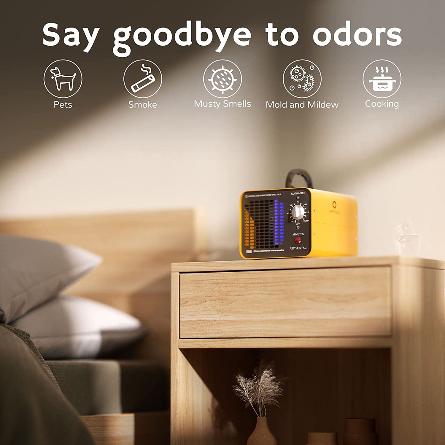 Airthereal MA10K-PRO Ozone Generator 10000 mg/h High Capacity O3 Machine. Home Ionizer Odor Remover. Yellow