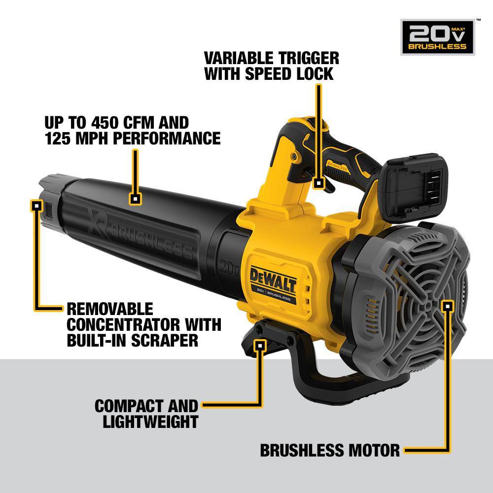 DEWALT DCBL722B 20V MAX 125 MPH 450 CFM Cordless Brushless Battery Powered Handheld Leaf Blower (Tool Only)