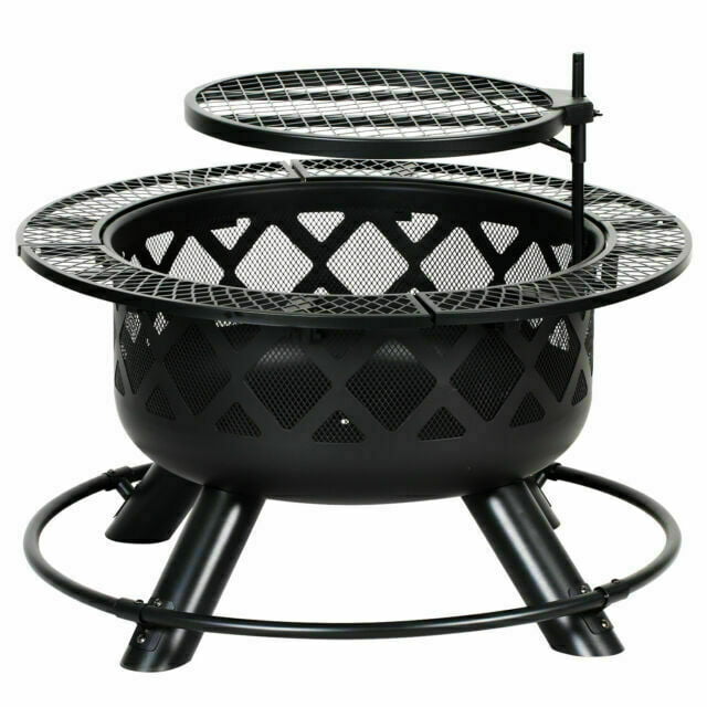 Shinerich Industrial Outdoor Circular Ranch Fire and Grilling Metal Pit. Black. 24