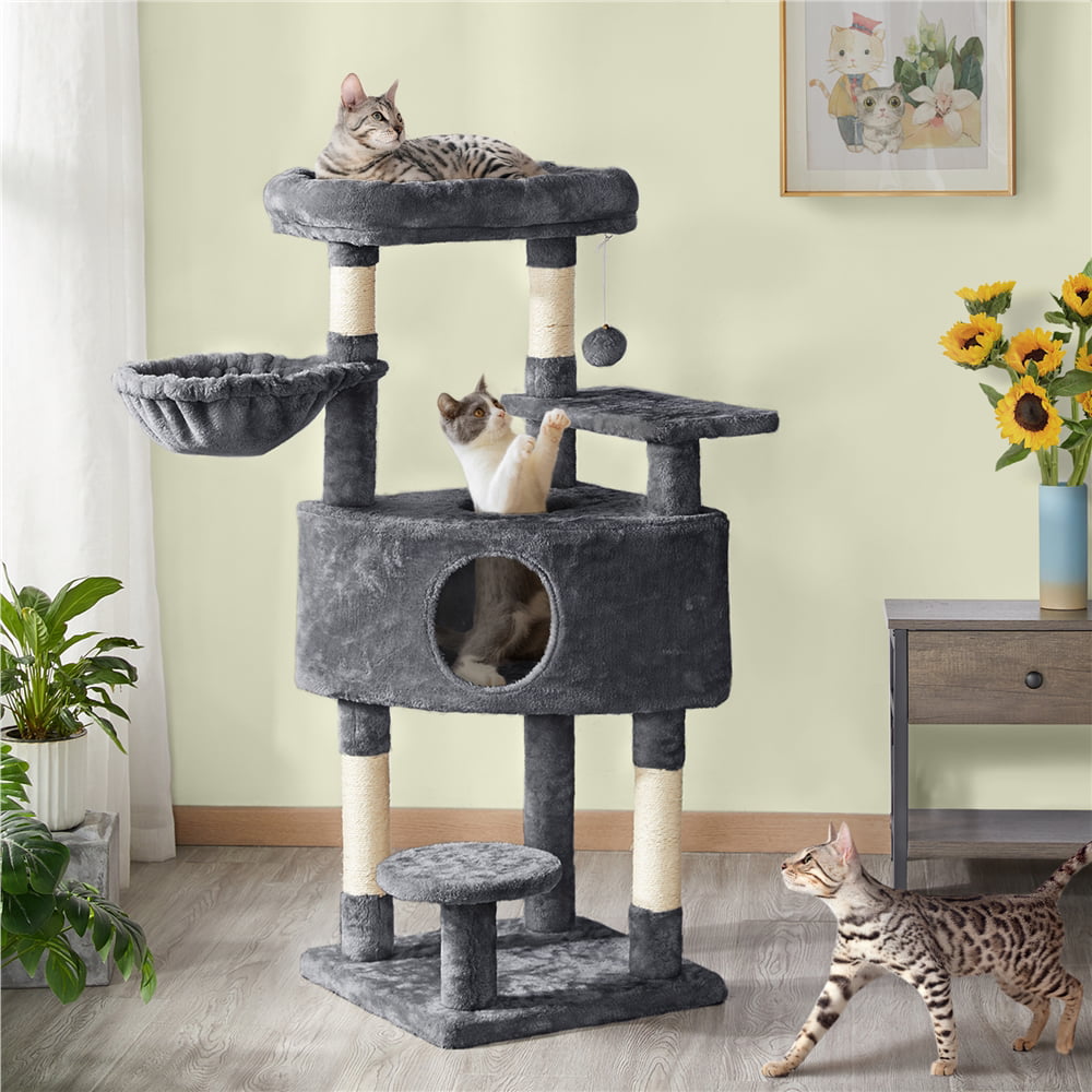 SMILE MART Multilevel Cat Tree Basket Condo Scratching Posts. Dark Gray