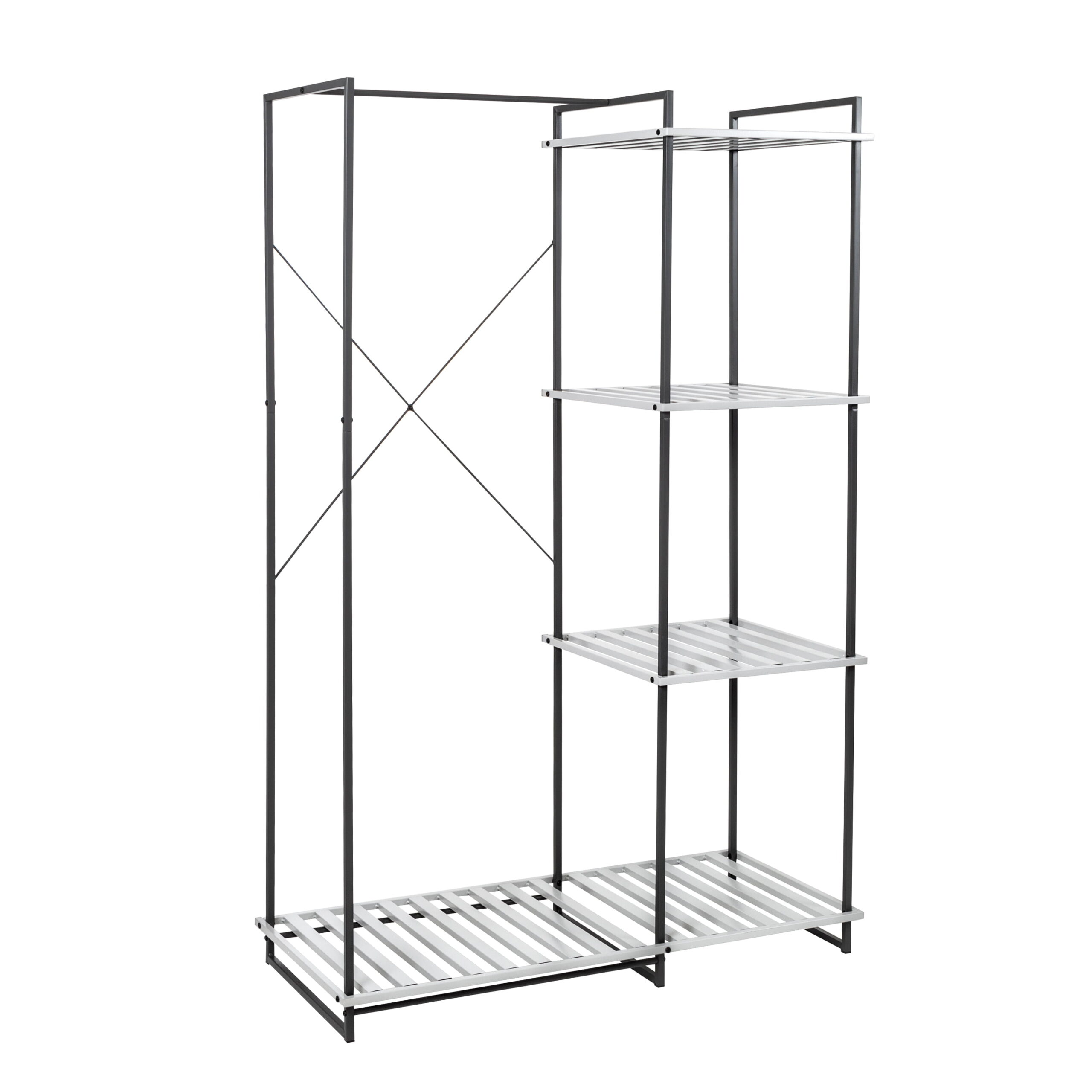 Honey-Can-Do Freestanding Open Metal Closet Wardrobe. Gray Tones.Closet Organizers Grey.Steel