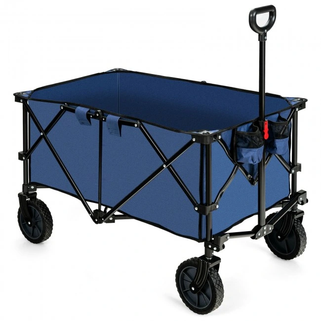 Outdoor Folding Wagon Cart with Adjustable Handle and Universal Wheels. Navy 11″ x 9.5″ x 24.5″