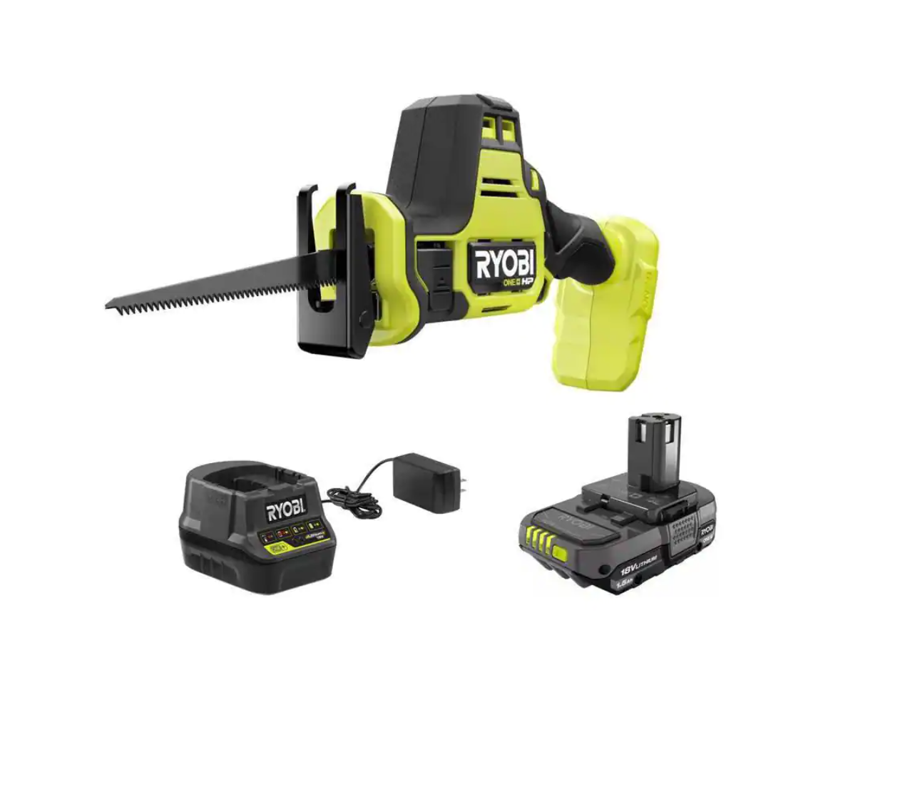 RYOBI PSBRS01K ONE+ HP 18V Brushless Cordless Compact One-Handed Reciprocating Saw Kit with 1.5 Ah Battery and 18V Charger