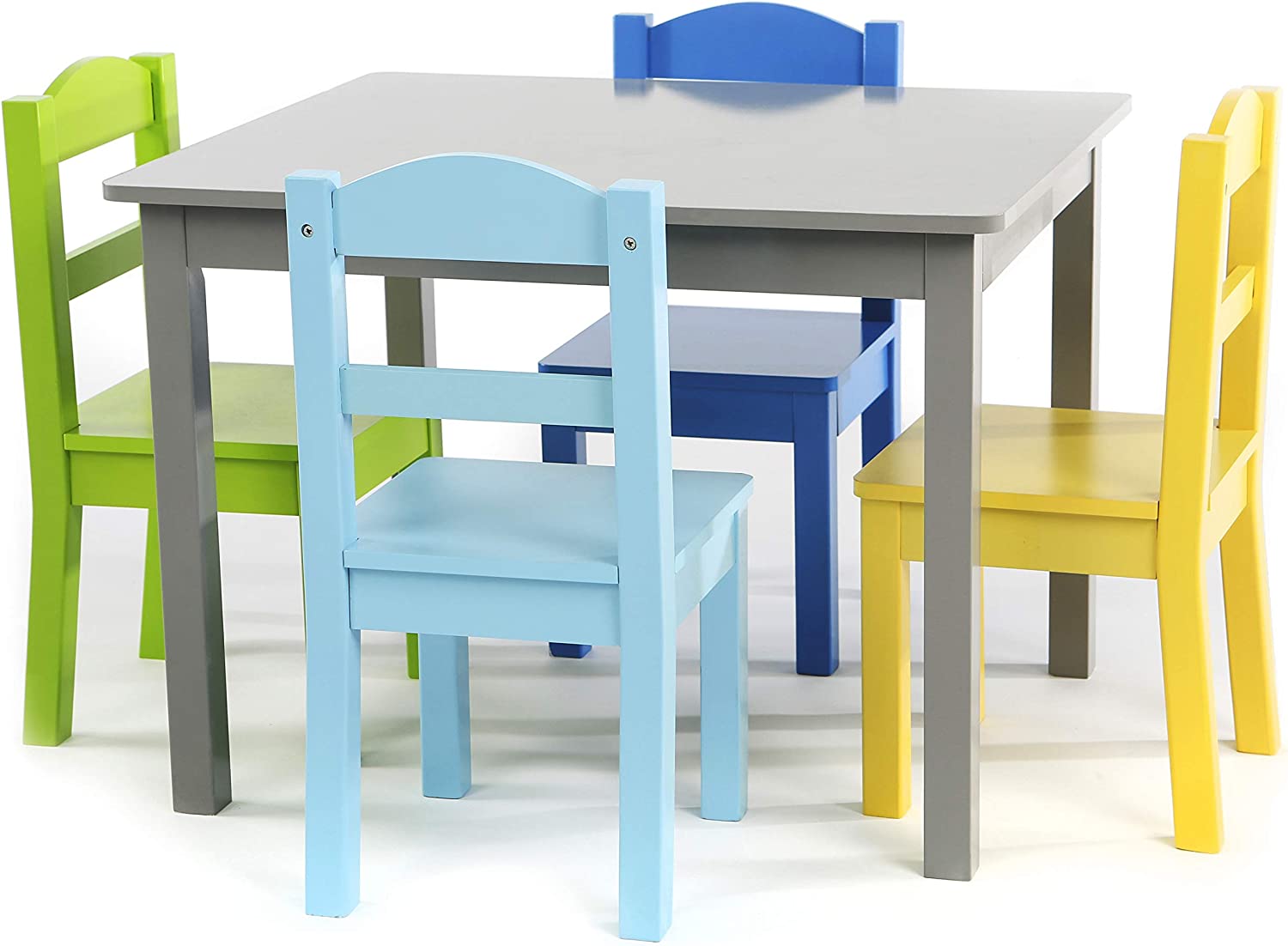 Humble Crew. Grey/Blue/Green/Yellow Kids Wood Table and 4 Chairs Set