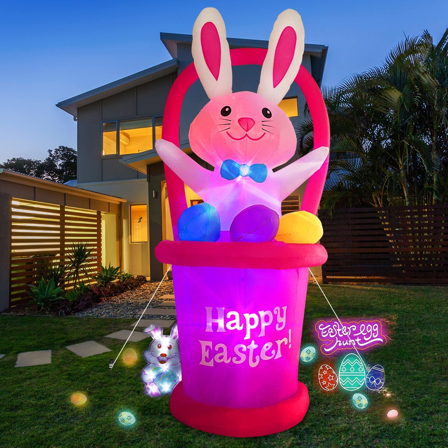OuToorDoor Easter Decorations Inflatable Easter Bunny - 7Ft Built-in Led Easter