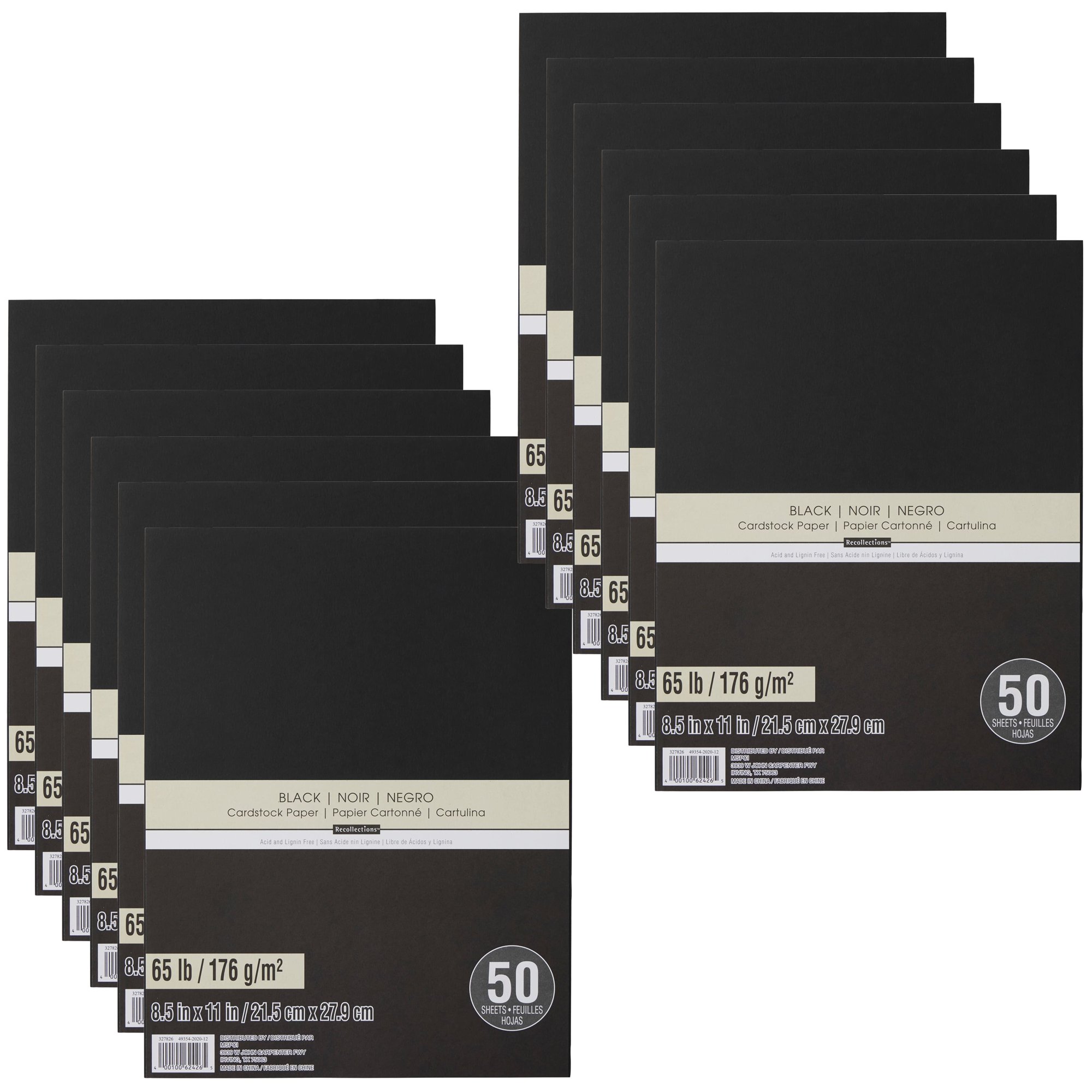 Recollections 12 Packs: 50 ct. (600 total) Black 8.5″ x 11″ Cardstock Paper