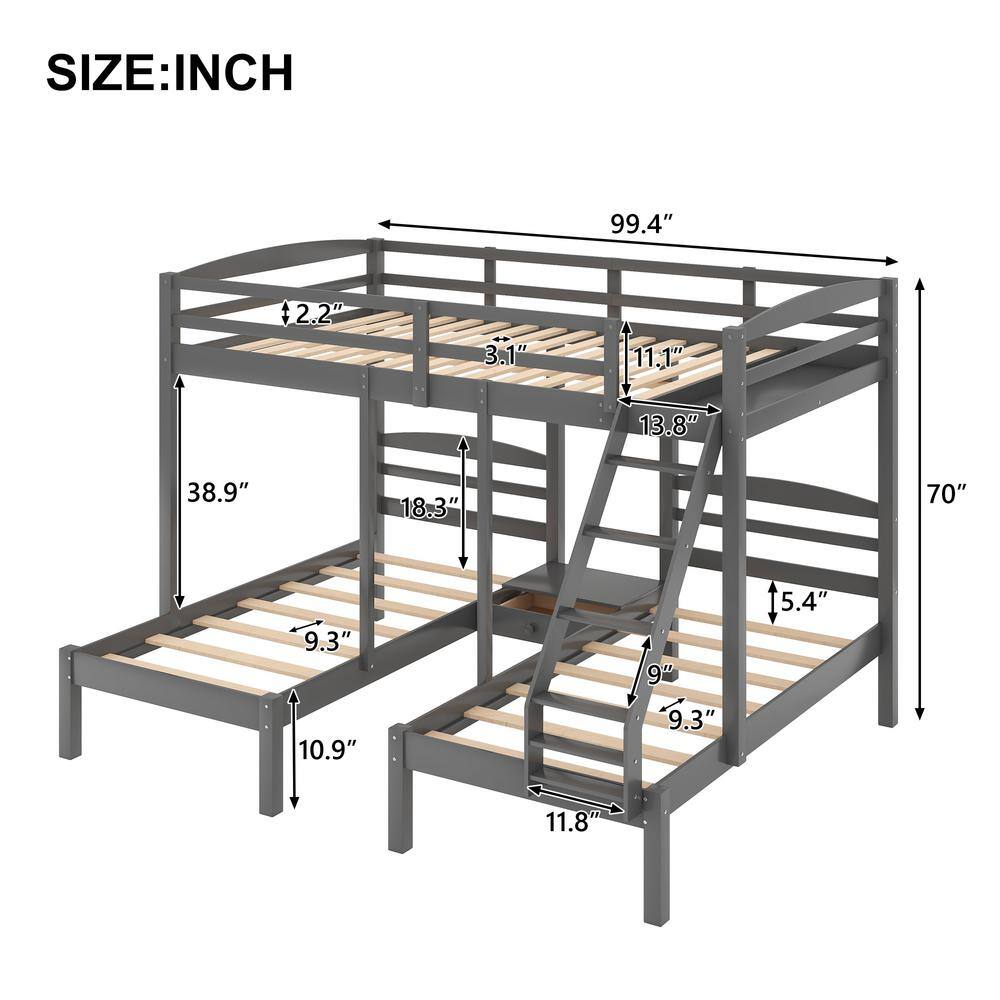 Harper & Bright Designs  Full Over Twin Wood Triple Bunk Bed