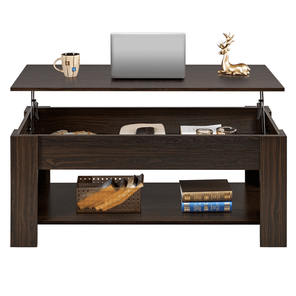 SMILE MART Modern 47.5″ Wood Lift Top Coffee Table with Lower Shelf. Espresso