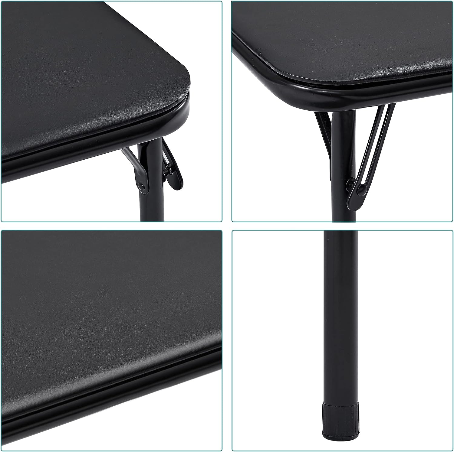 VECELO Folding Table & 4 Padded Chairs Set Portable & No Assembly Required. 5 Pieces. Black