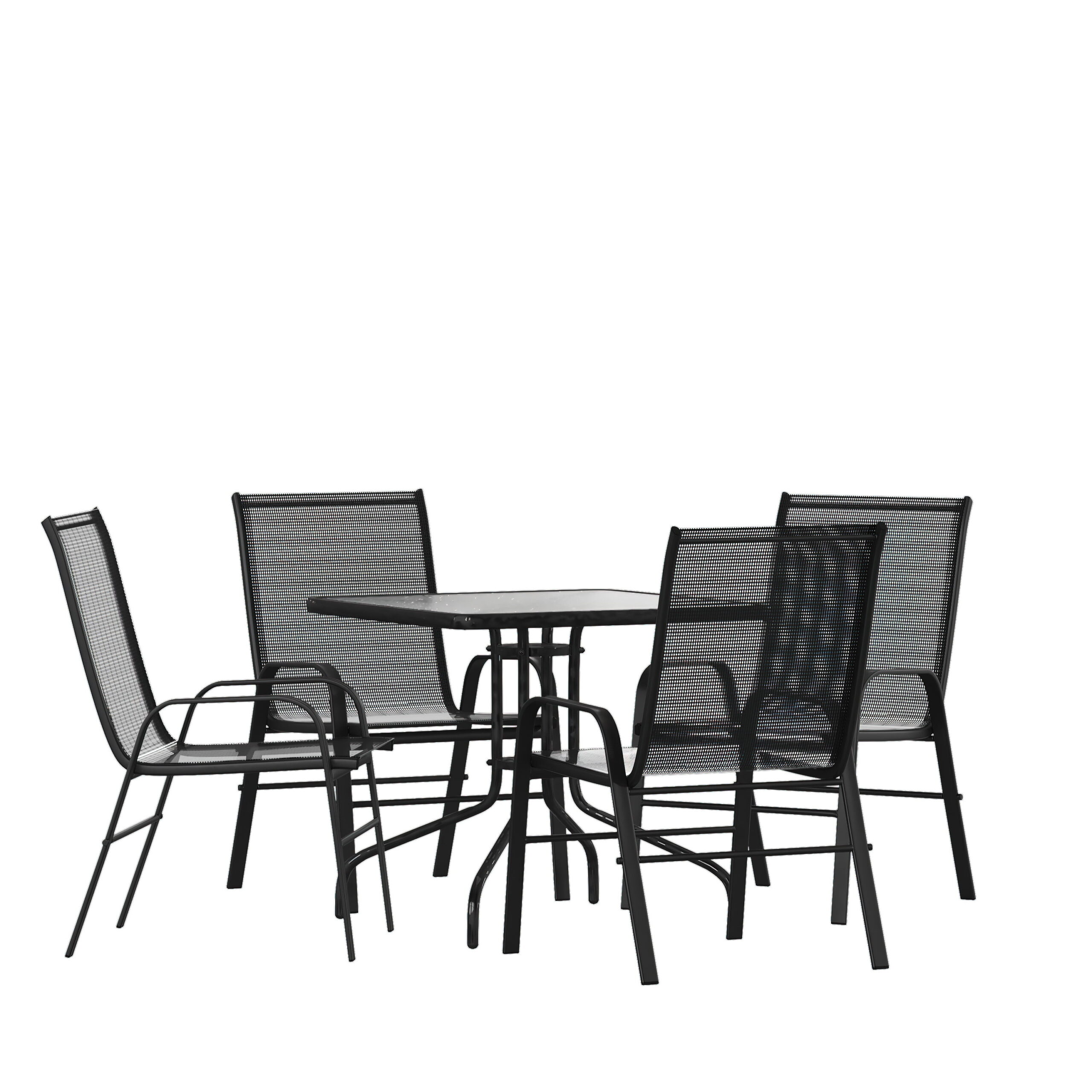 Flash Furniture Brazos Series 5-Piece Steel Glass Patio Table and Chair Set. Black