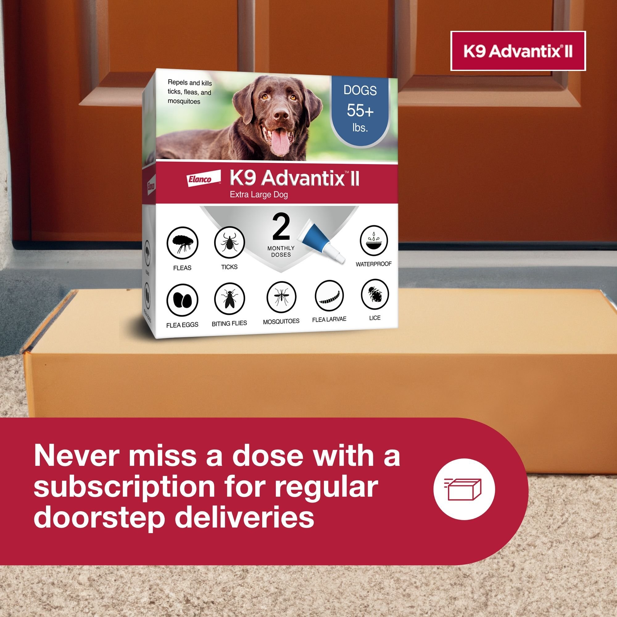 K9 Advantix II Flea & Tick Spot Treatment for Dogs. over 55 lbs (2 Doses)