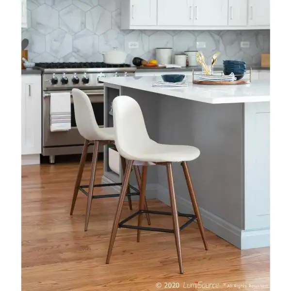 Lumisource Pebble 24 in. Walnut and Beige Counter Stool (Set of 2)