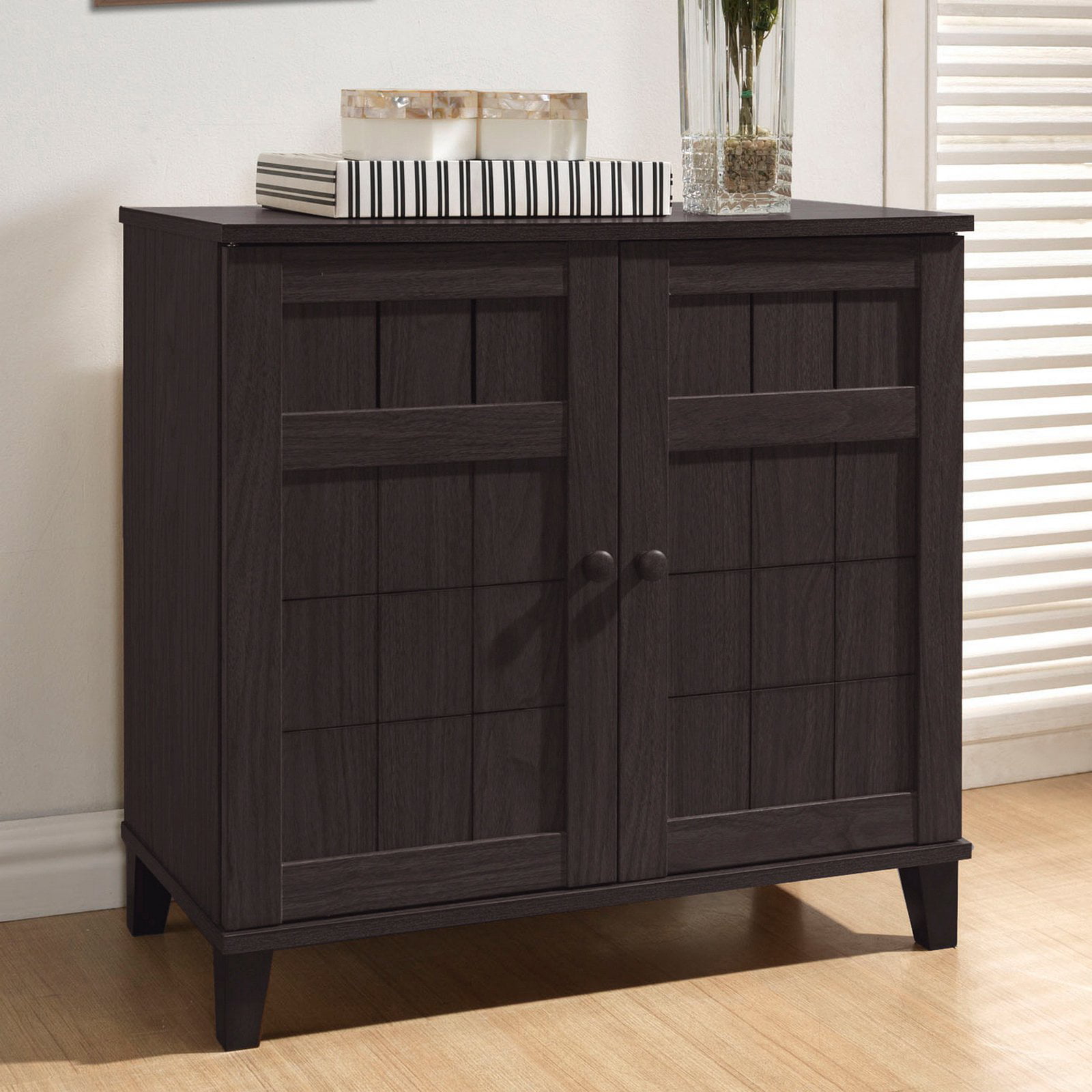 Baxton Studio Glidden Modern and Contemporary Dark Grey Finished 4-Shelf Wood Shoe Storage Cabinet