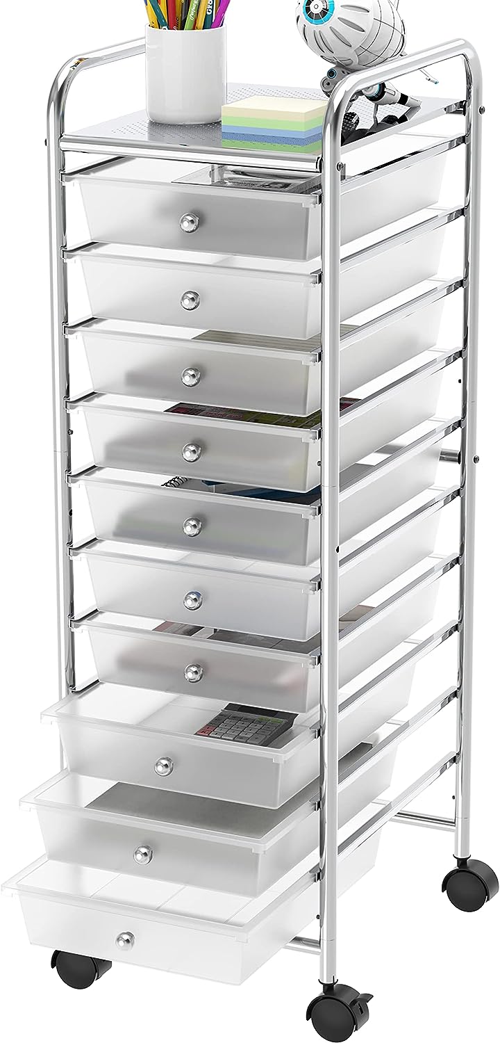 SimpleHouseware Utility Cart with 10 Drawers Rolling Storage Art Craft Organizer on Wheels. Metal