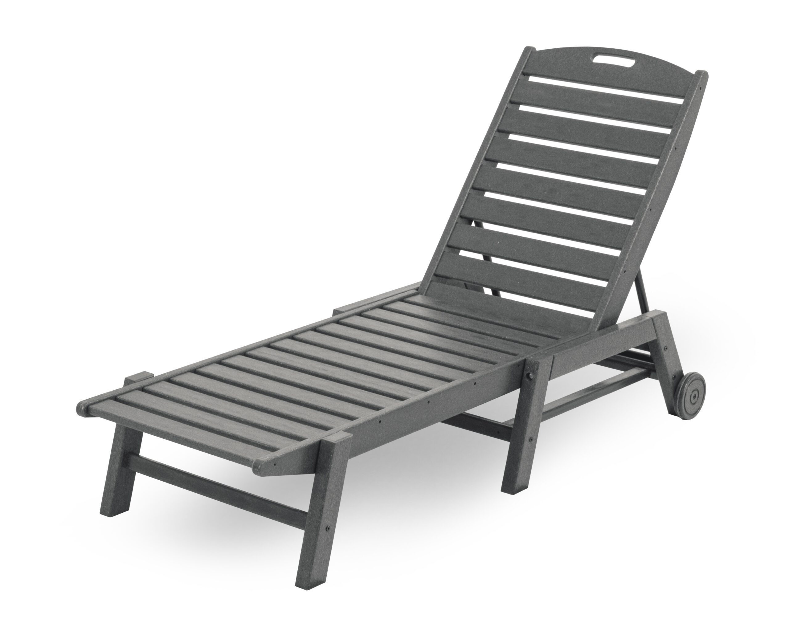 POLYWOOD Nautical Stackable Slate Grey Plastic Frame Stationary Chaise Lounge Chair(s) with Slat Seat