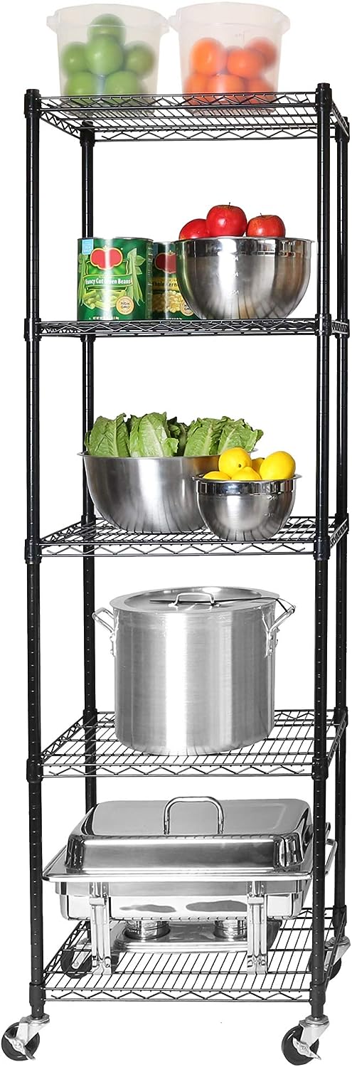 Seville Classics UltraDurable Heavy Duty NSF Solid Steel Wire Rack Storage Unit Organizer for Garage. Warehouse. Office. Restaurant. Classroom. Kitchen. 5-Tier Shelving. 24″ W x 18″ D. Black. 10 Count