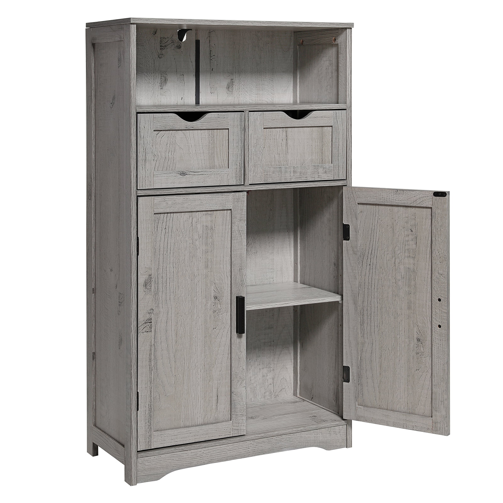 IWELL Large Storage Cabinet. Bathroom Storage Cabinet with 2 Drawers & 2 Shelves. Floor Cabinet for Living Room. Bedroom. Home Office. Grey