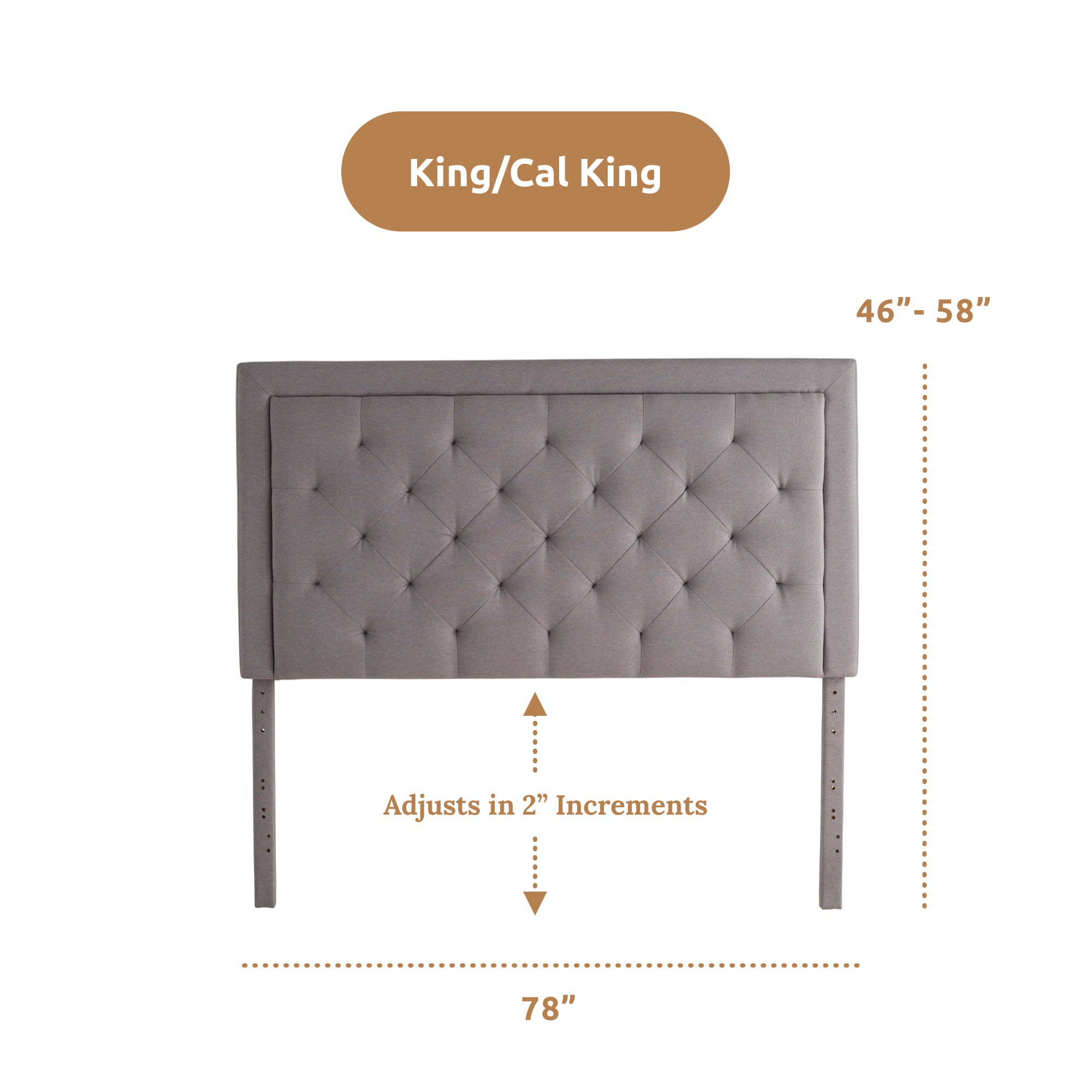 Rest Haven Medford Rectangle Upholstered Headboard with Diamond Tufting. King. Gray