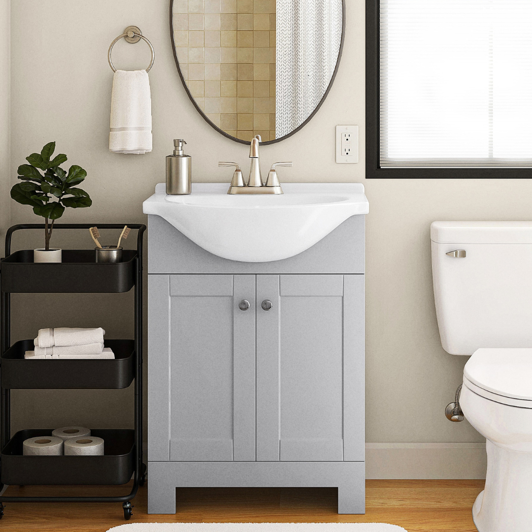 Style Selections Euro 24-in Gray Single Sink Bathroom Vanity with White Cultured Marble Top