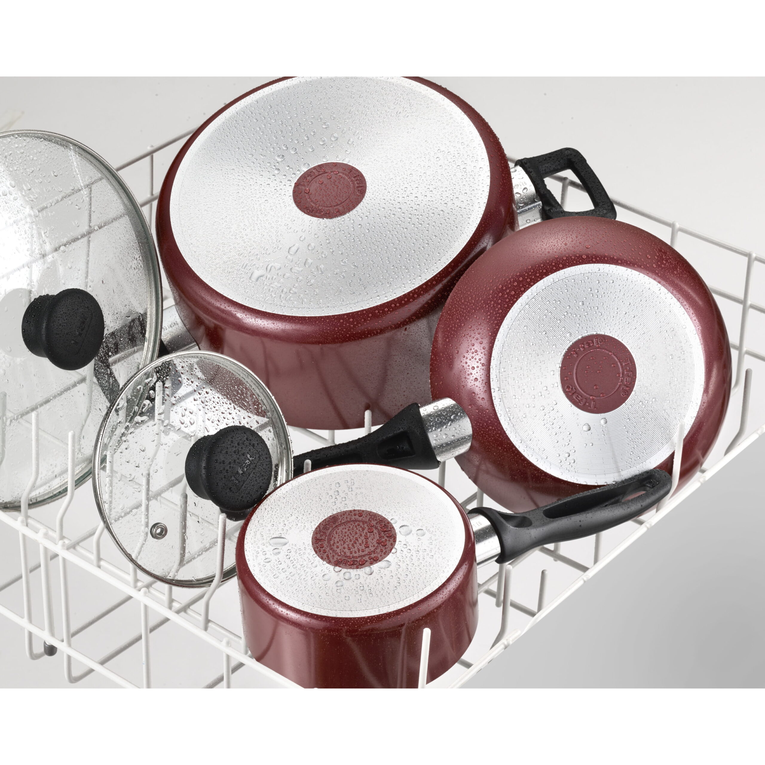 T-Fal Easy Care Thermo-Spot 20 Piece Non-Stick Dishwasher Safe Cookware Set. Red
