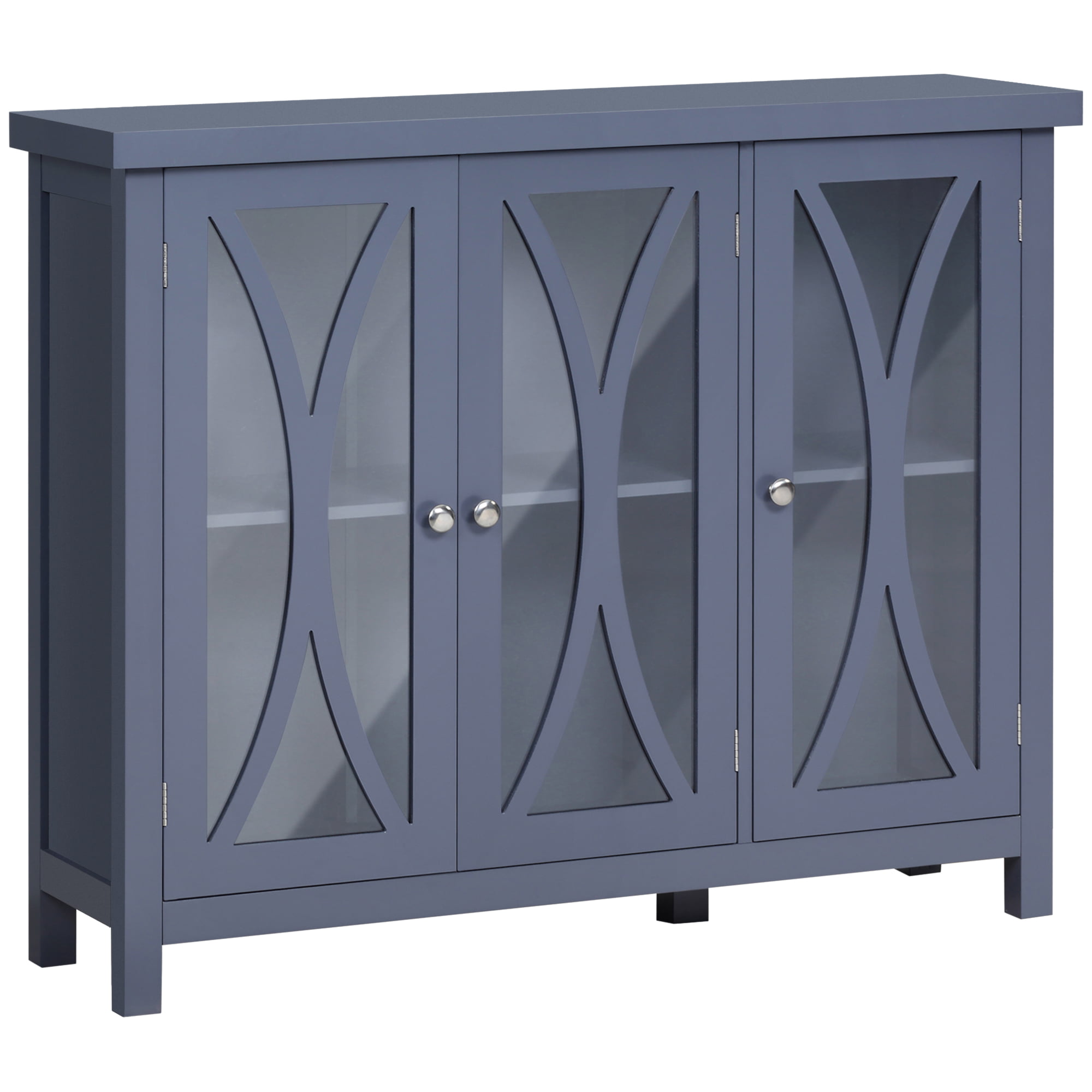 HOMCOM Modern Kitchen Sideboard. Buffet Cabinet with 2 Storage Cupboard. Glass Doors for Living Room. Bedroom. Grey