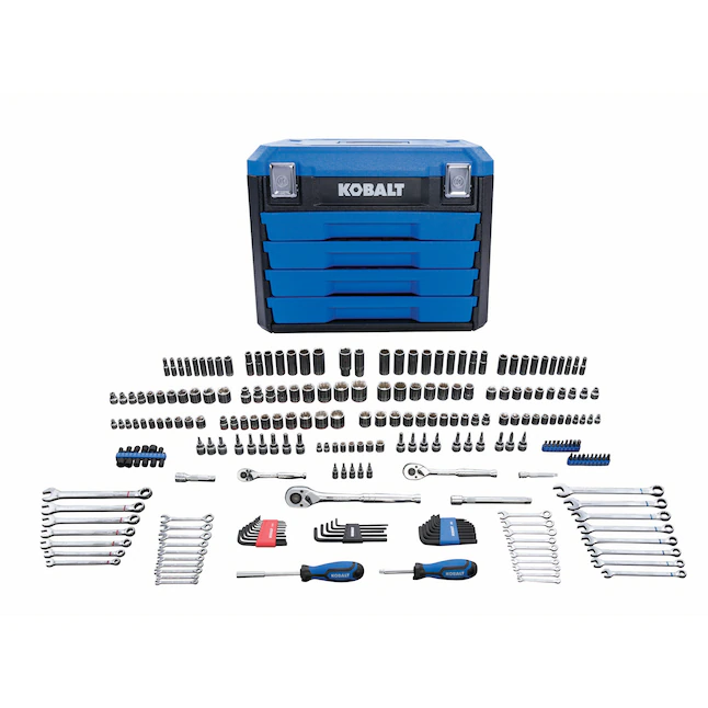 Kobalt 250-Piece Standard (SAE) and Metric Polished Chrome Mechanics Tool Set (1/4-in; 3/8-in; 1/2-in) with Hard Case